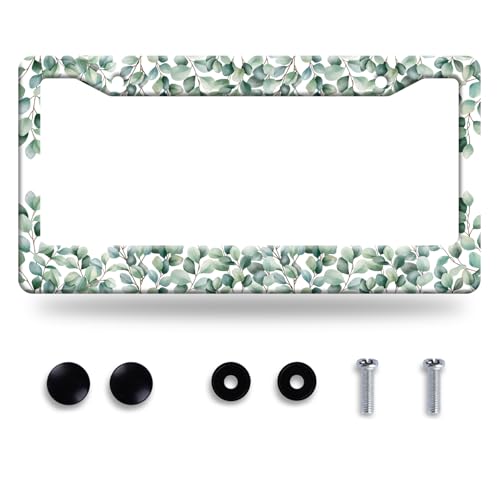 Green Leaf License Plate Frame Stainless Steel Car Accessory 6x12 Inch