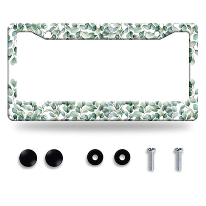 Green Leaf License Plate Frame Stainless Steel Car Accessory 6x12 Inch