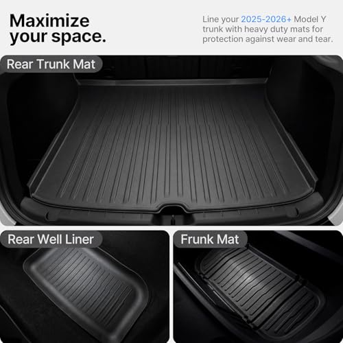 All Weather Cargo Liners for New 2025 2026 Tesla Model Y Juniper Trunk Mat with Front and Rear Frunk Trunk Tray Mats Protector Anti