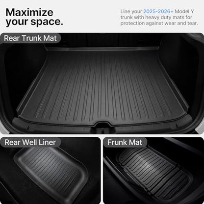 All Weather Cargo Liners for New 2025 2026 Tesla Model Y Juniper Trunk Mat with Front and Rear Frunk Trunk Tray Mats Protector Anti