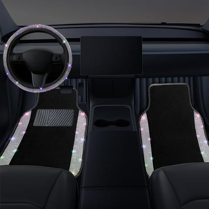 Bling Car Floor Mats Full Set and Steering Wheel Cover