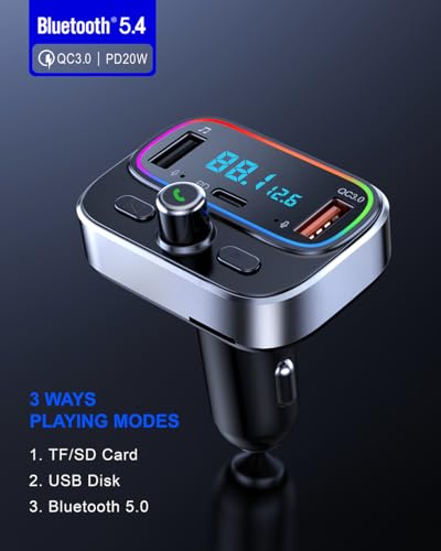 Bluetooth 5.4 FM Transmitter for Car Wireless Radio Adapter Kit