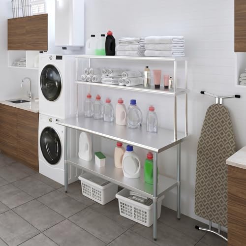Stainless Steel Work Table Double Tier Overshelf