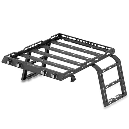 for JL JLU Roof Rack Hard Top Cargo Basket with Ladder & 4 LED Lights fits 2018