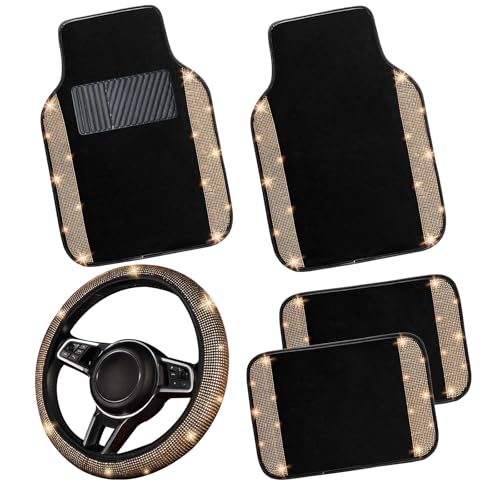 Bling Car Floor Mats Full Set and Steering Wheel Cover (5 Count)