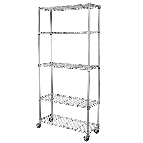 5-Tier NSF-Certified Steel Wire Shelving, 36"W x 14"D x 75.5"H, Silver