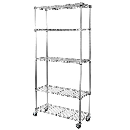 5-Tier NSF-Certified Steel Wire Shelving, 36"W x 14"D x 75.5"H, Silver