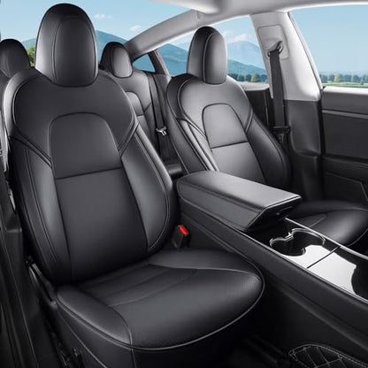 Tesla Model 3 Car Seat Covers Nappa Leather Car Interior Seat Airbag Compatible Cushion Cover Full Set Custom Fit 2023 2022 2021 2020 2019 2018