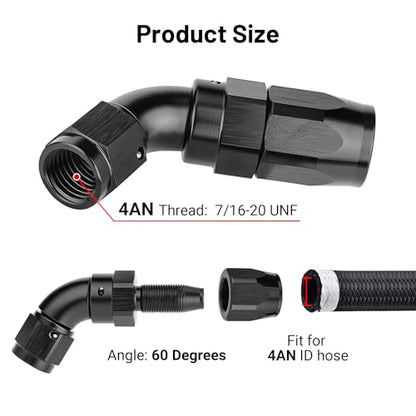 4AN 60 Degree One Piece Full Flow Hose End Fitting Swivel for CPE Braided Hose