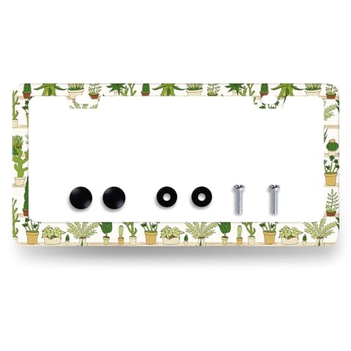 Cute Cactus Stainless Steel Tropical License Plate Frame 12.2 x 6.2 Inch