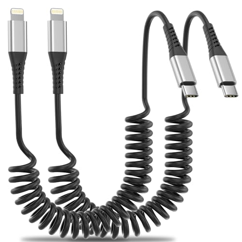 Coiled USB C to Lightning Cable for Car 2 Pack (2 Count)