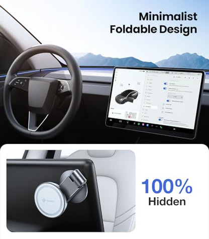 Tesla Phone Mount【Strongest Magnet Power】 Foldable Hidden Tesla Phone Holder Fit for All Phones