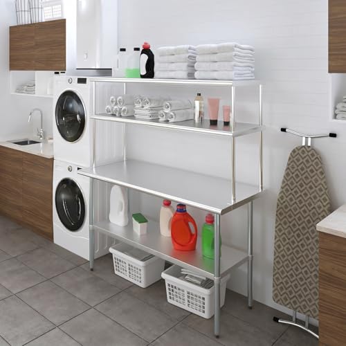 Stainless Steel Work Table Double Tier Overshelf