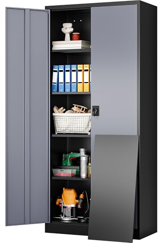 Wide & Deep Metal Storage Cabinet with Lock & Adjustable Shelves