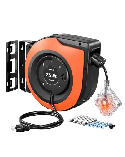 6 Grounded Outlets Retractable Extension Cord Reel (75 Count)