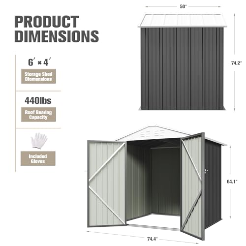 Metal Outdoor Storage Shed 6 x 4 FT Metal Shed with Lockable Door