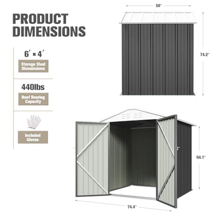 Metal Outdoor Storage Shed 6 x 4 FT Metal Shed with Lockable Door