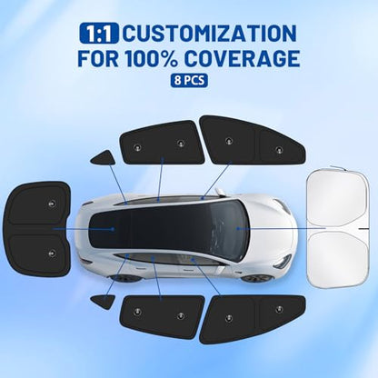 8pcs Car Window Shades for Tesla ModelY 2025 2026 Upgrade with Suction Cups (8 Count)