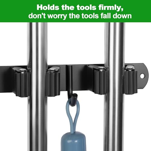 2 Pack] 5 Racks and 4 Hooks Mop and Broom Holder Wall Mount (2 Count)