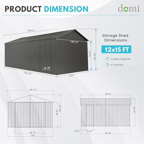 Domi 12'x15' Metal Garage Shed