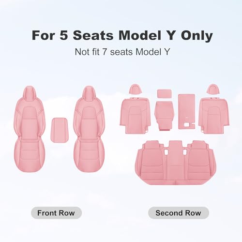 Tesla Model Y Car Seat Covers Nappa Leather Car Interior Seat Airbag Compatible Cushion Cover Full Set Custom Fit 2024 2023 2022 2021 2020 (11 Count)