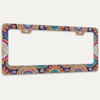 Mandala Flowers License Plate Frame Stainless Steel Auto Accessory 6x12 in
