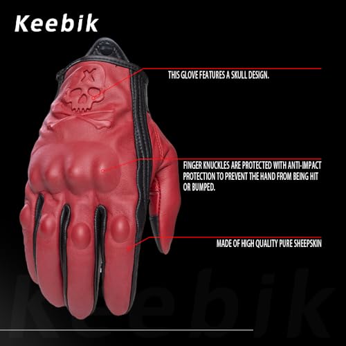 Goatskin Leather Motorcycle Motorbike Powersports Racing Gloves Reflective Skull Touchscreen for Men and Women Model