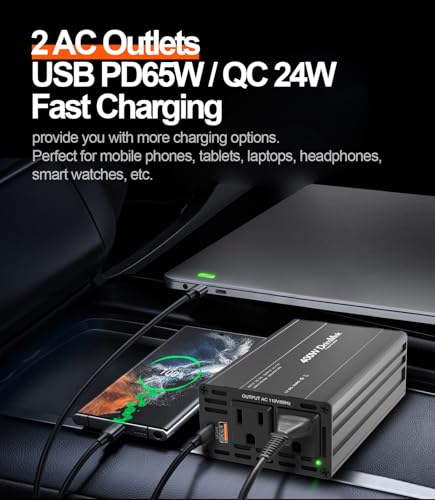 400W Car Power Inverter 12V to 110V AC｜24W+65W USB C