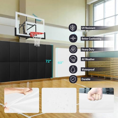 60" 72" High Gym Wall Padding 2" Thick Foam Basketball Court Wall Mount Protector for Garage Taekwondo Babyroom
