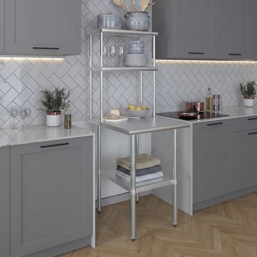 Stainless Steel Work Table Double Tier Overshelf