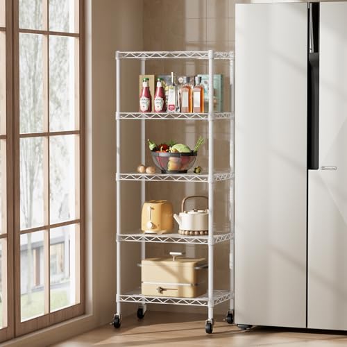 5 Small Wire Shelves Kitchen Pantry Close Home Organizers and Storage Bathroom Shelf Laundry Room Organization Adjustable Book Metal Garage Shelving Unit