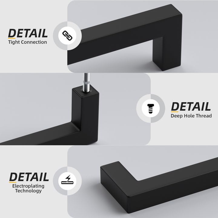 100 Pack 4 Inch Black Kitchen Cabinet Handles Square Drawer Pull