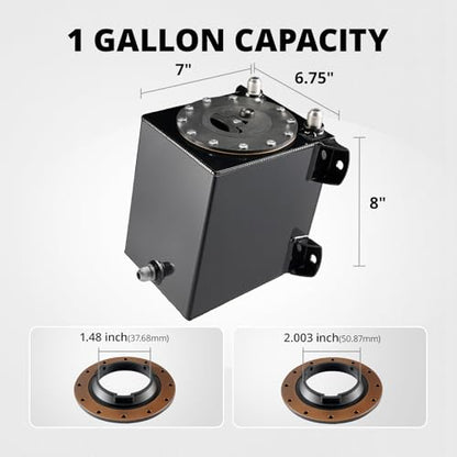 1 Gallon Fuel Cell Gas Tank Aluminum with Cap Street Drift Black