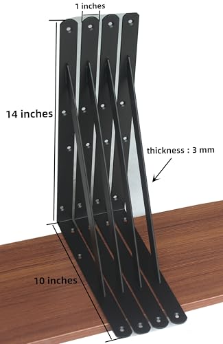 2 Pack L14 x H 10" Black Heavy Duty Shelf Brackets with Screws Metal Shelf Brackets Shelf Support Angle Brackets for Shelves L Brackets Heavy Duty Floating Shelf (2 Count)