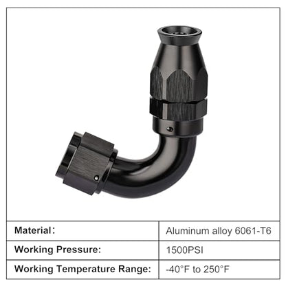 4AN 120 Degree PTFE One Piece Full Flow End Hose Fitting Aluminum Black