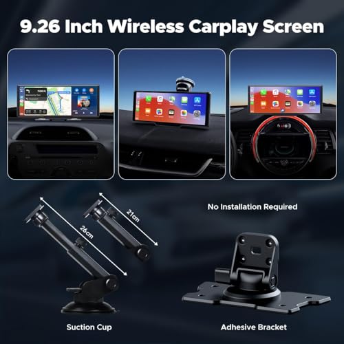 9.26" Carplay Screen for Car with 2.5K Dash Cam