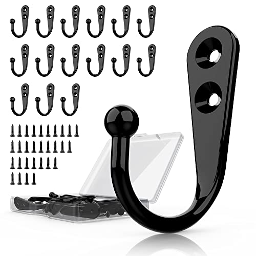 15 Pack Black Wall Mount Hooks for Hanging Coats & Towels (15 Count)
