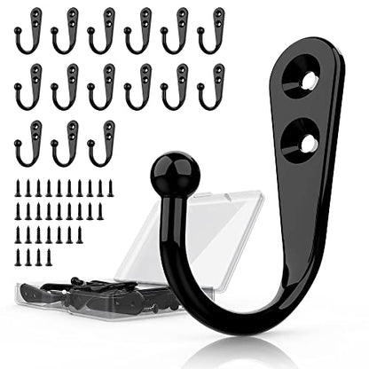 15 Pack Black Wall Mount Hooks for Hanging Coats & Towels (15 Count)