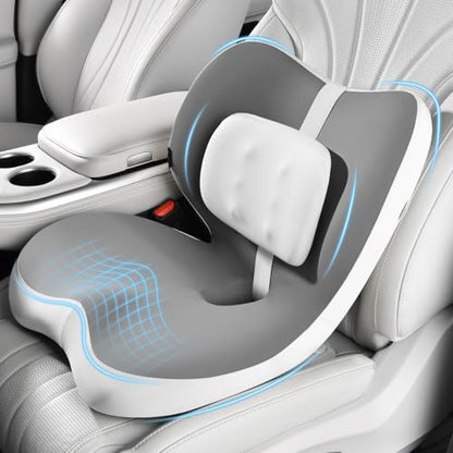 2 in1 Truck Seat Cushion and Lumbar Support Pillow Memory Foam Car Seat Cushion with Adjustable Strap for Truck Driver Long Drives
