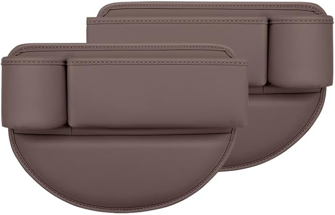 Car Seat Gap Filler Organizer for Tesla Model 3/Model S/Model X/Model Y 2013-2025, with Cup Holder Adjustable Car Seat Storage Box Leather Material,Brown-Driver's+Passenger seat