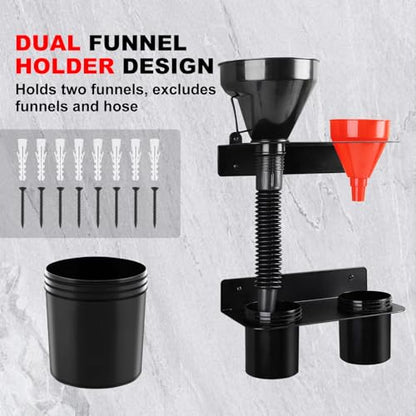 Oil Dual Funnel Holder Wall Mount Rack with 2 Drip Cups
