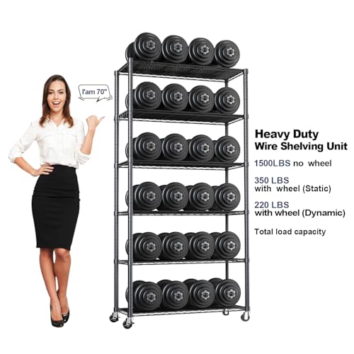 73''H X 35.5''W X14''D 6 Tier Wire Shelf with Wheels 10 Hooks