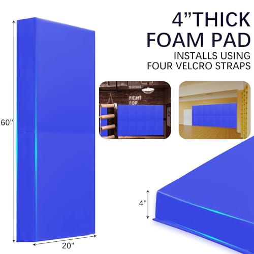 60" 72" High Gym Wall Padding 2" Thick Foam Basketball Court Wall Mount Protector for Garage Taekwondo Babyroom