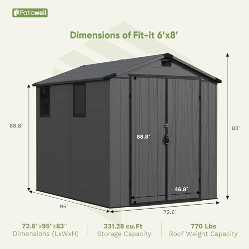 6X8 FT Plastic Outdoor Storage Shed with Floor