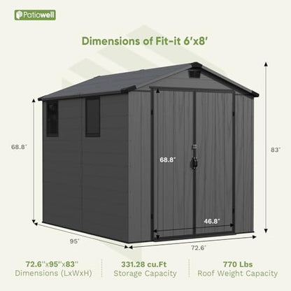 6X8 FT Plastic Outdoor Storage Shed with Floor