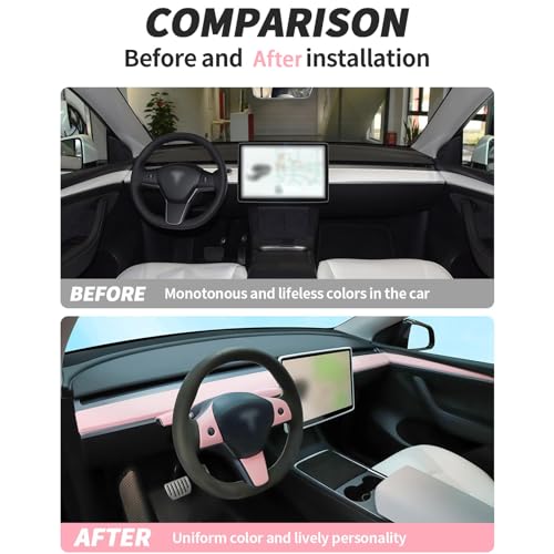 Dashboard Cover Wrap and Front Door Inner Armrest Panel Cover Trim Compatible with Tesla Model 3