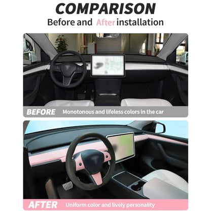 Dashboard Cover Wrap and Front Door Inner Armrest Panel Cover Trim Compatible with Tesla Model 3