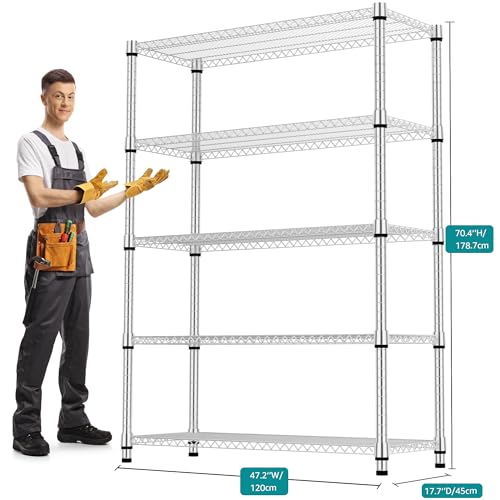 5 Tiers Shelf Metal Storage Shelves 3300 lbs Steel Storage Shelving Utility Shelving Unit Steel Organizer Wire Rack for Home (5 Count)