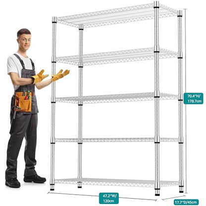 5 Tiers Shelf Metal Storage Shelves 3300 lbs Steel Storage Shelving Utility Shelving Unit Steel Organizer Wire Rack for Home (5 Count)