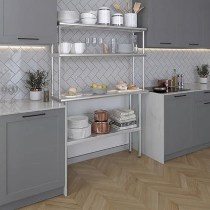 Stainless Steel Work Table Double Tier Overshelf